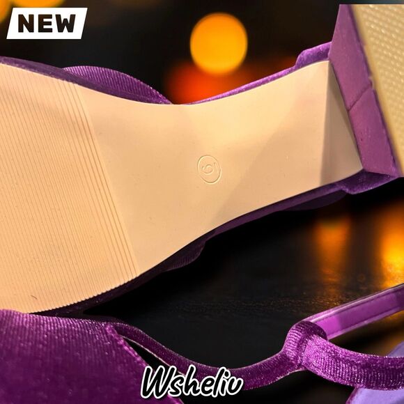 New Wsheliu Purple Velvet Platform Block Heel Sandals – Size 6 - Picture 6 of 10